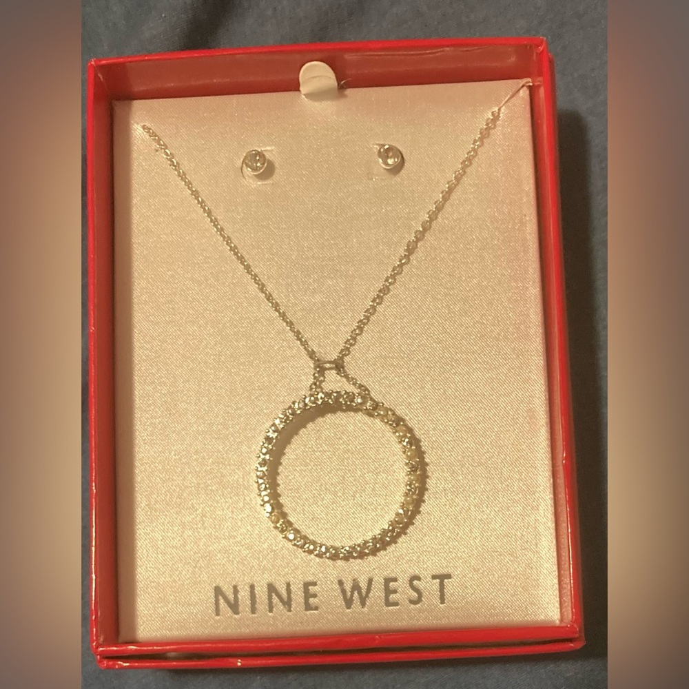 Nine West silver Circle Pendant Necklace and Earring Set
